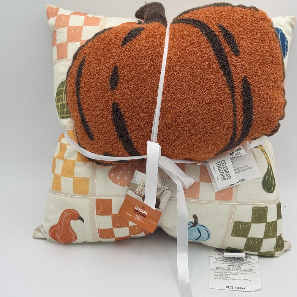 Celebrate Together Fall Pumpkin Throw Pillows 2pc Birch NWT